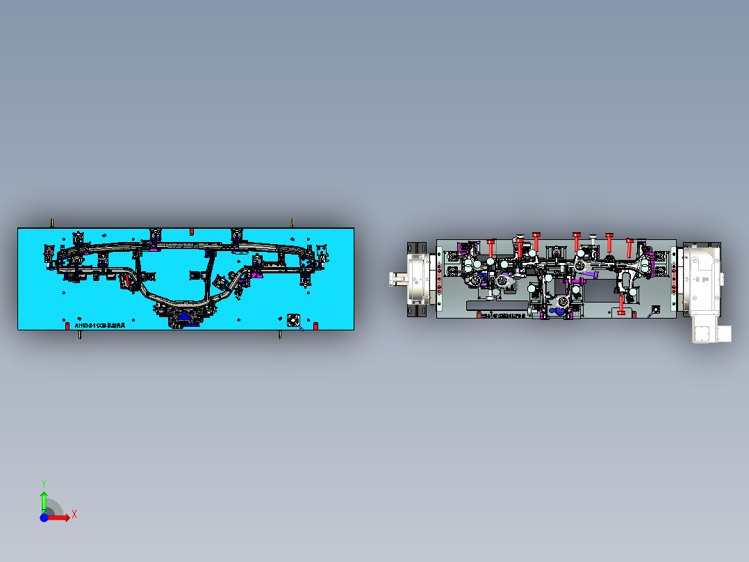 汽车中控支架夹具前视图
