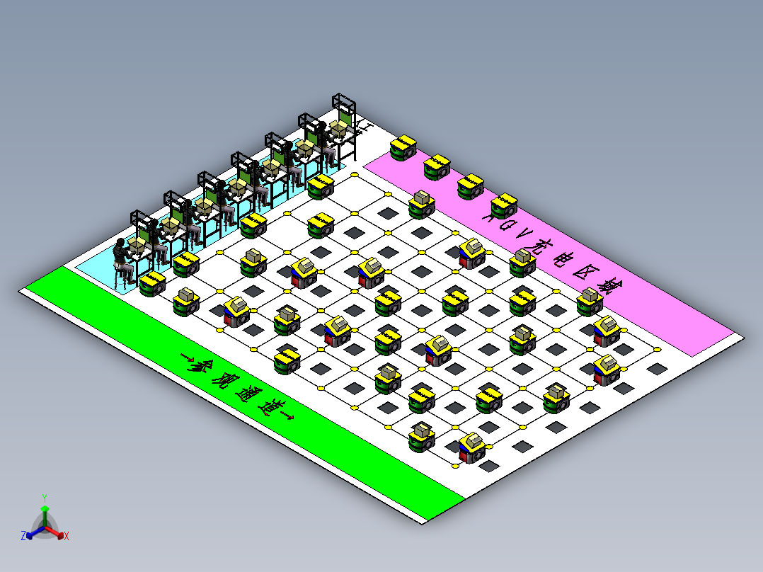 电商仓库订单快递AGV自动分拣系统正等轴测图