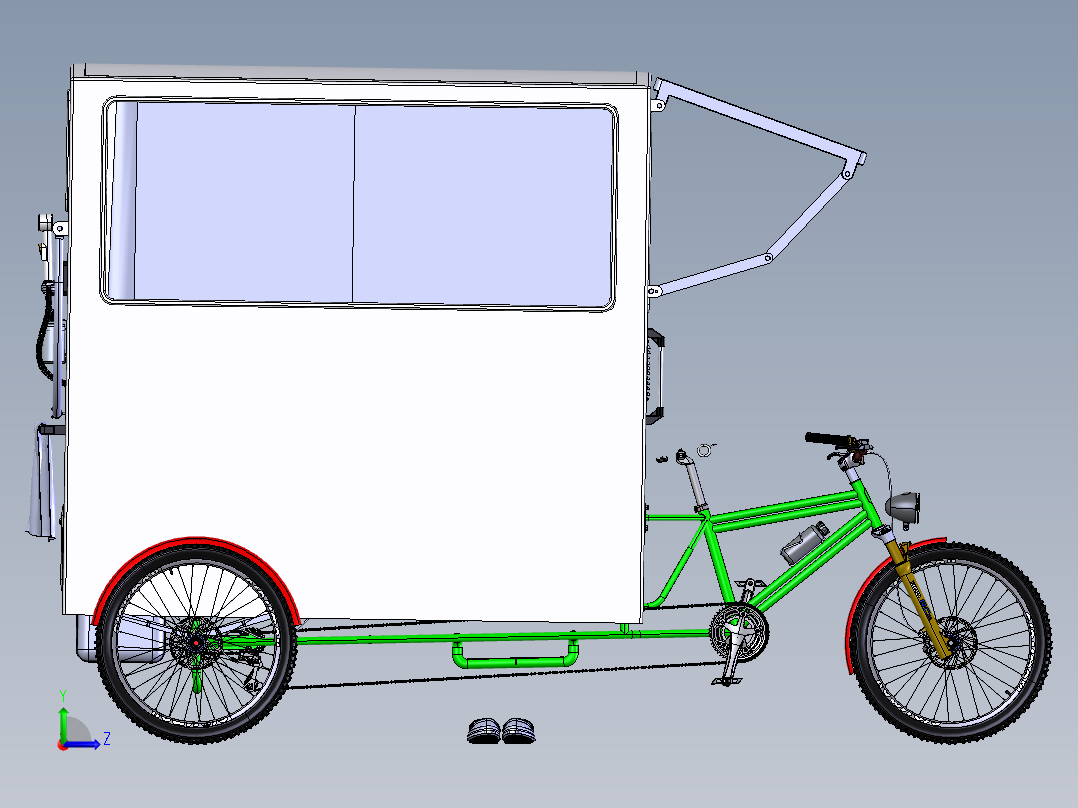 人力三轮车左视图