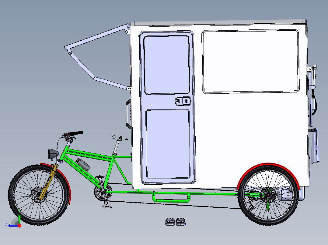 人力三轮车右视图