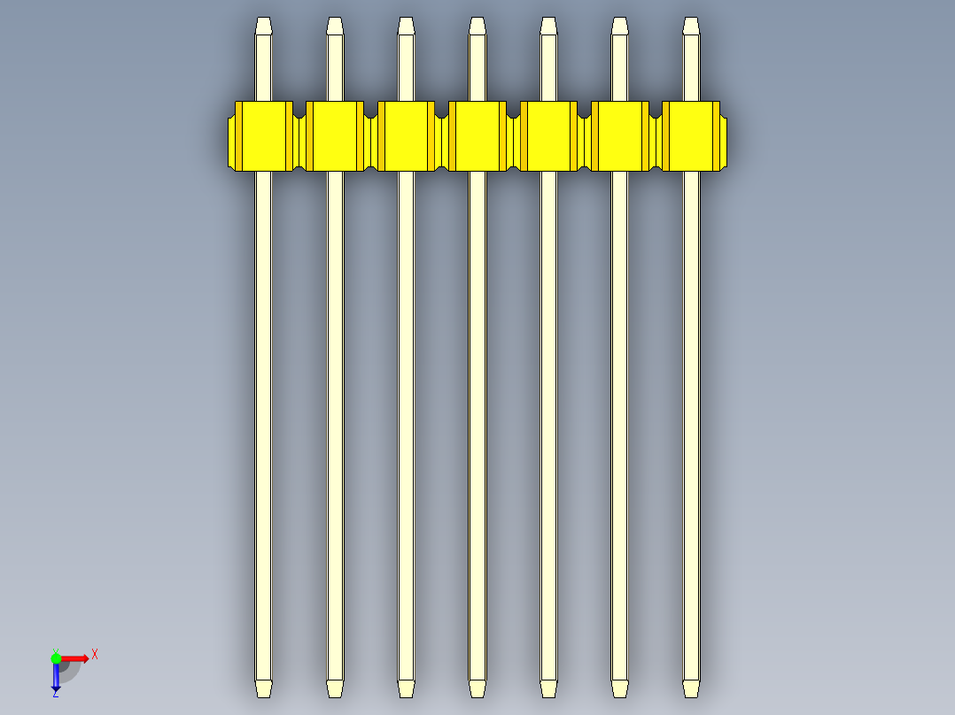 彩色公头100mil（2.54mm）系列-DS1021_yellow_2x07p_100mil_Type19_rev1.0俯视图