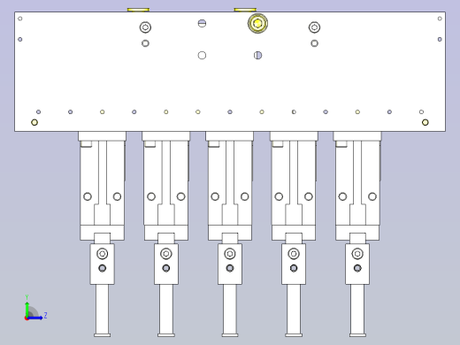 一款变更工件间距的5连夹头机构3D图纸左视缩略图