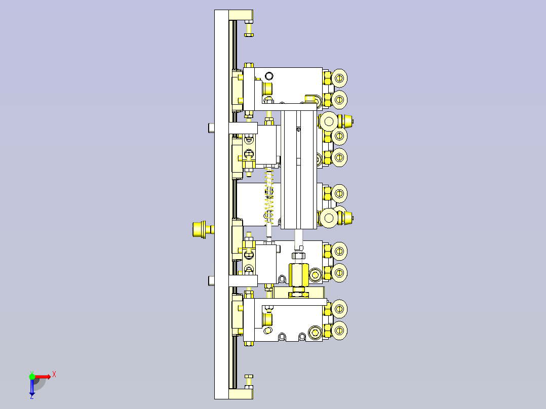 一款变更工件间距的5连夹头机构3D图纸俯视图
