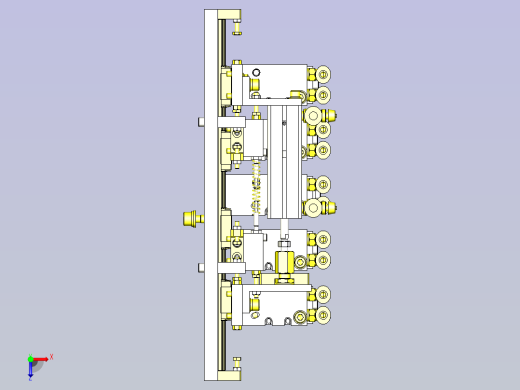 一款变更工件间距的5连夹头机构3D图纸俯视缩略图