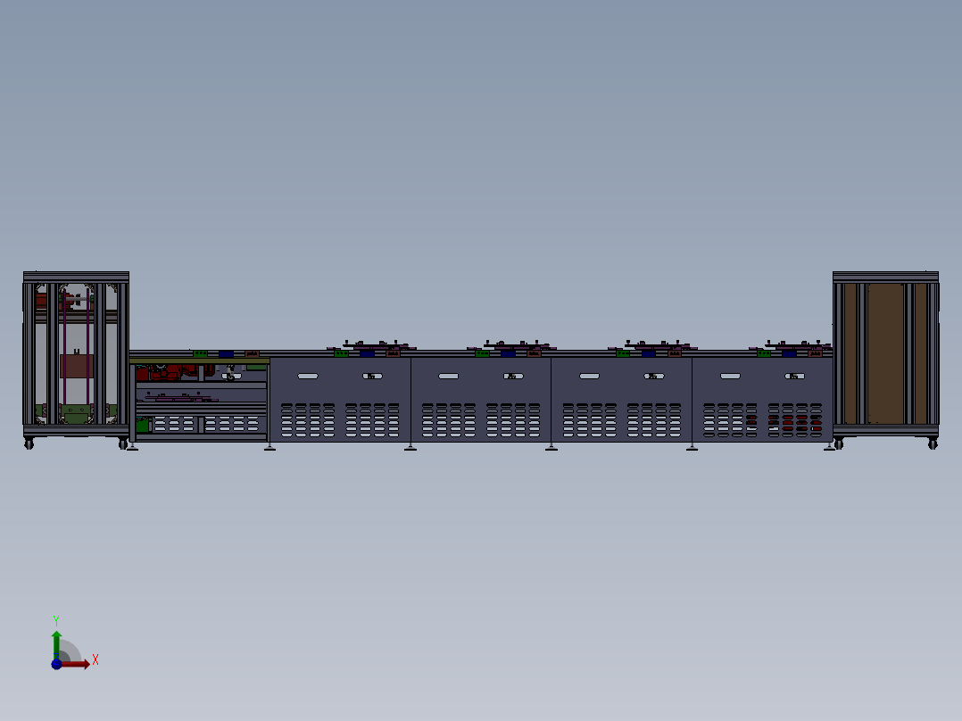 5工位倍速链产线 3D图纸 机械设计素材3D模型参考资料前视图