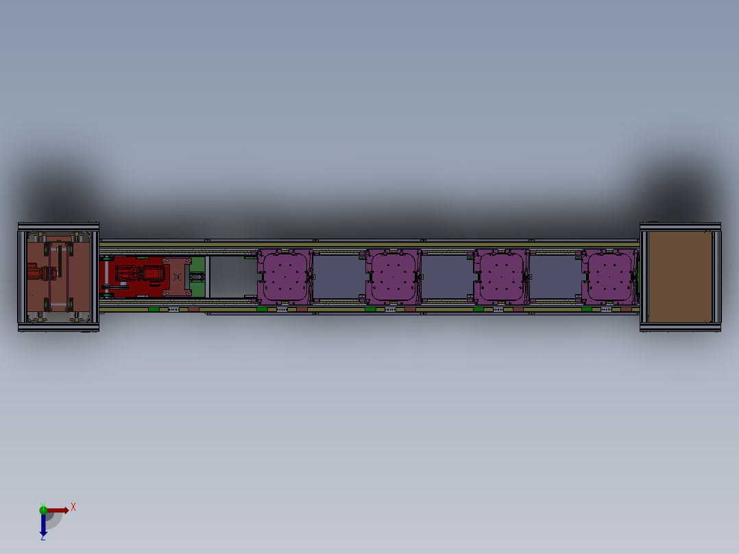 5工位倍速链产线 3D图纸 机械设计素材3D模型参考资料俯视图