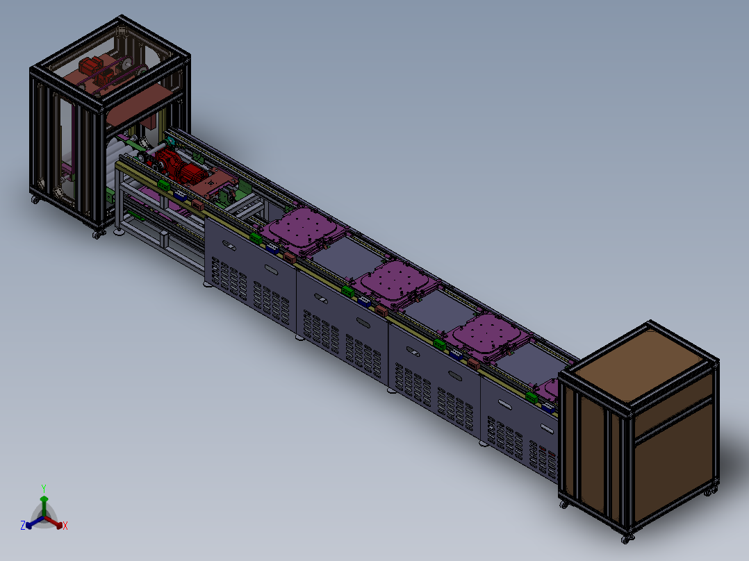 5工位倍速链产线 3D图纸 机械设计素材3D模型参考资料正等轴测图
