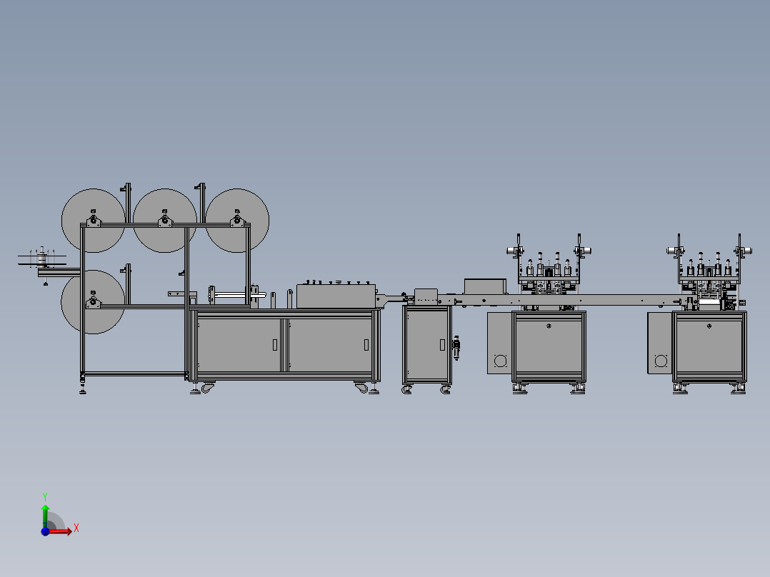 口罩机图纸 一拖二口罩机3D方案图纸前视图