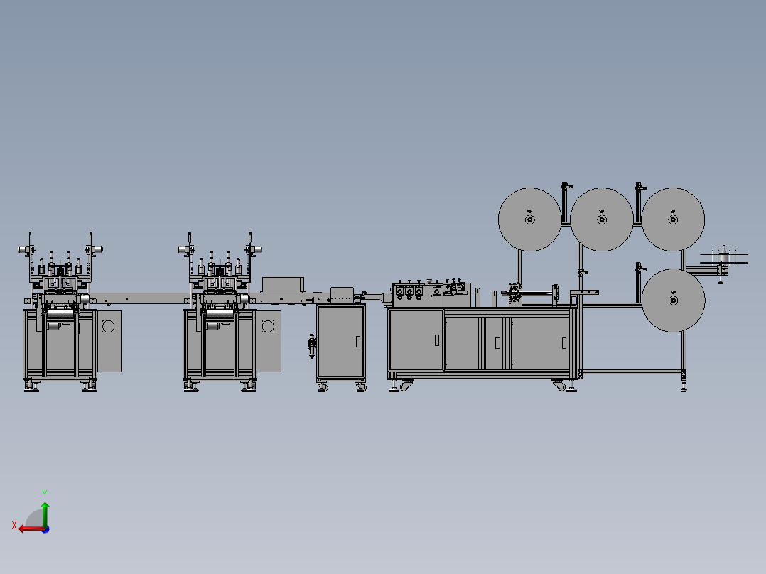 口罩机图纸 一拖二口罩机3D方案图纸后视图
