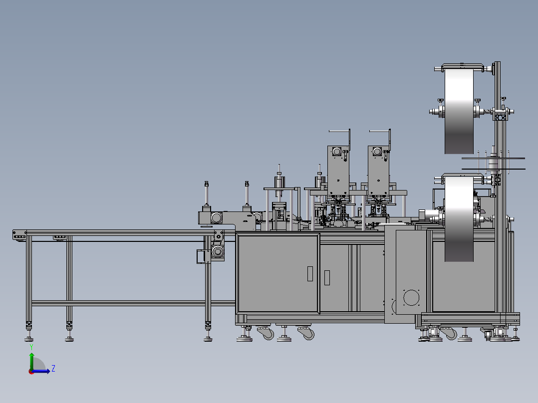 口罩机图纸 一拖二口罩机3D方案图纸左视图
