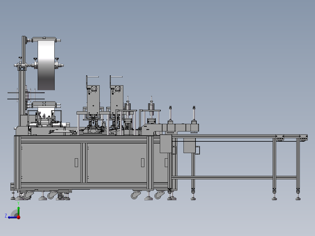 口罩机图纸 一拖二口罩机3D方案图纸右视图