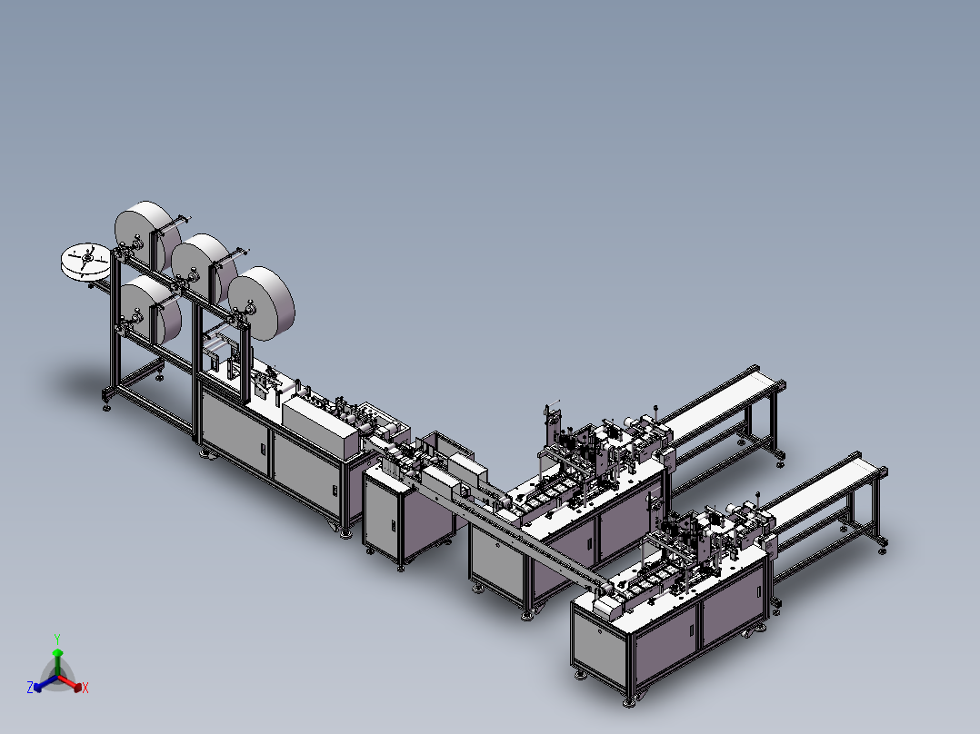 口罩机图纸 一拖二口罩机3D方案图纸正等轴测图