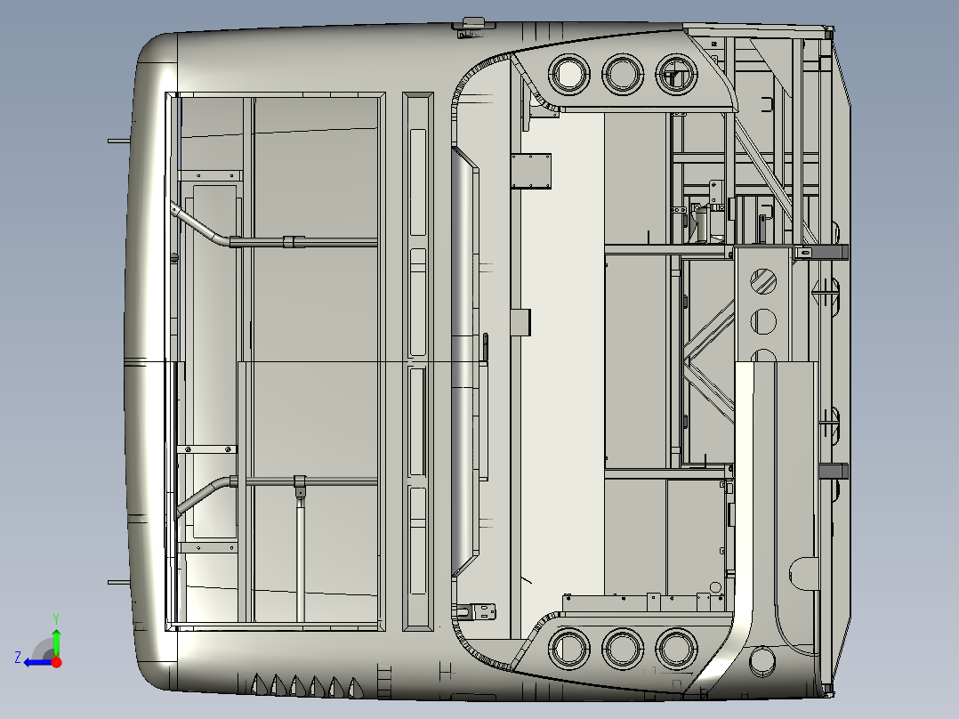 R9800东风插电式混合动力客车白车身模型右视图