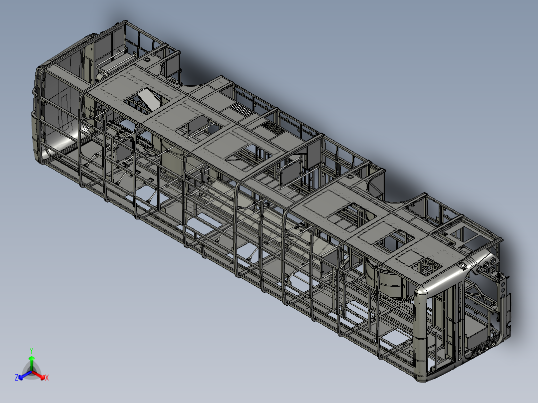 R9800东风插电式混合动力客车白车身模型正等轴测图