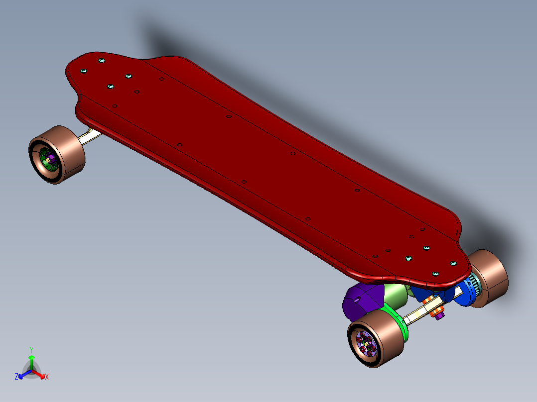 一体式四轮代步电动滑板车正等轴测图