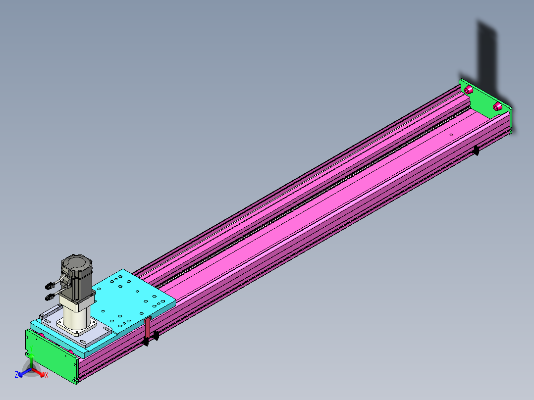 东锦齿条传动DH210G-L167-S1350-BU-减速机+P750W正等轴测图