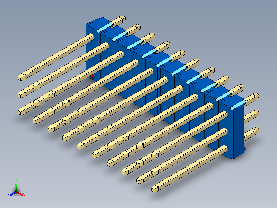 彩色公头100mil（2.54mm）系列-DS1021_blue_3x10p_100mil_Type5_rev1.0正等轴测图