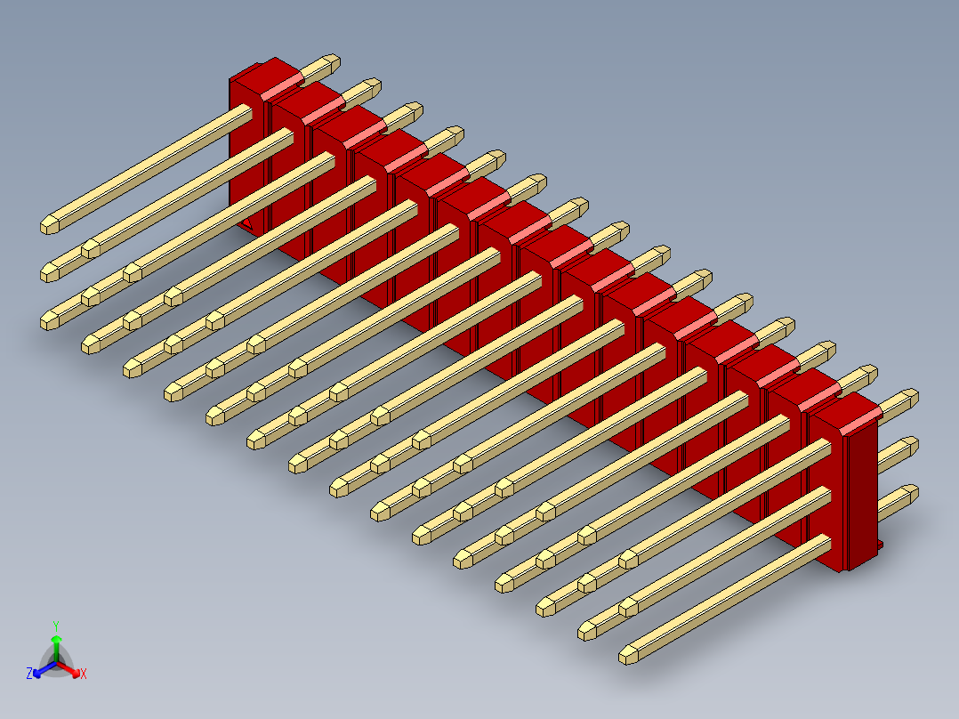 彩色公头100mil（2.54mm）系列-DS1021_red_3x15p_100mil_Type5_rev1.0主视图