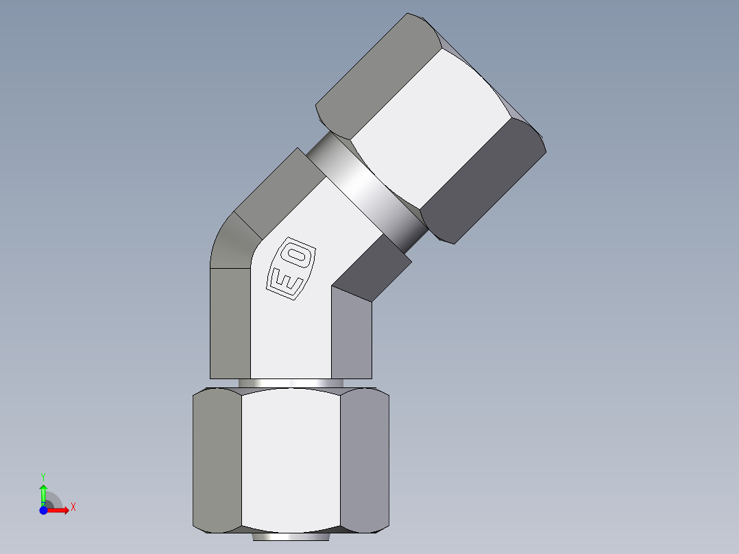 卡套式工业通用硬管接头EO_Swivel_nut_45_deg_elbow_EV08L71前视图
