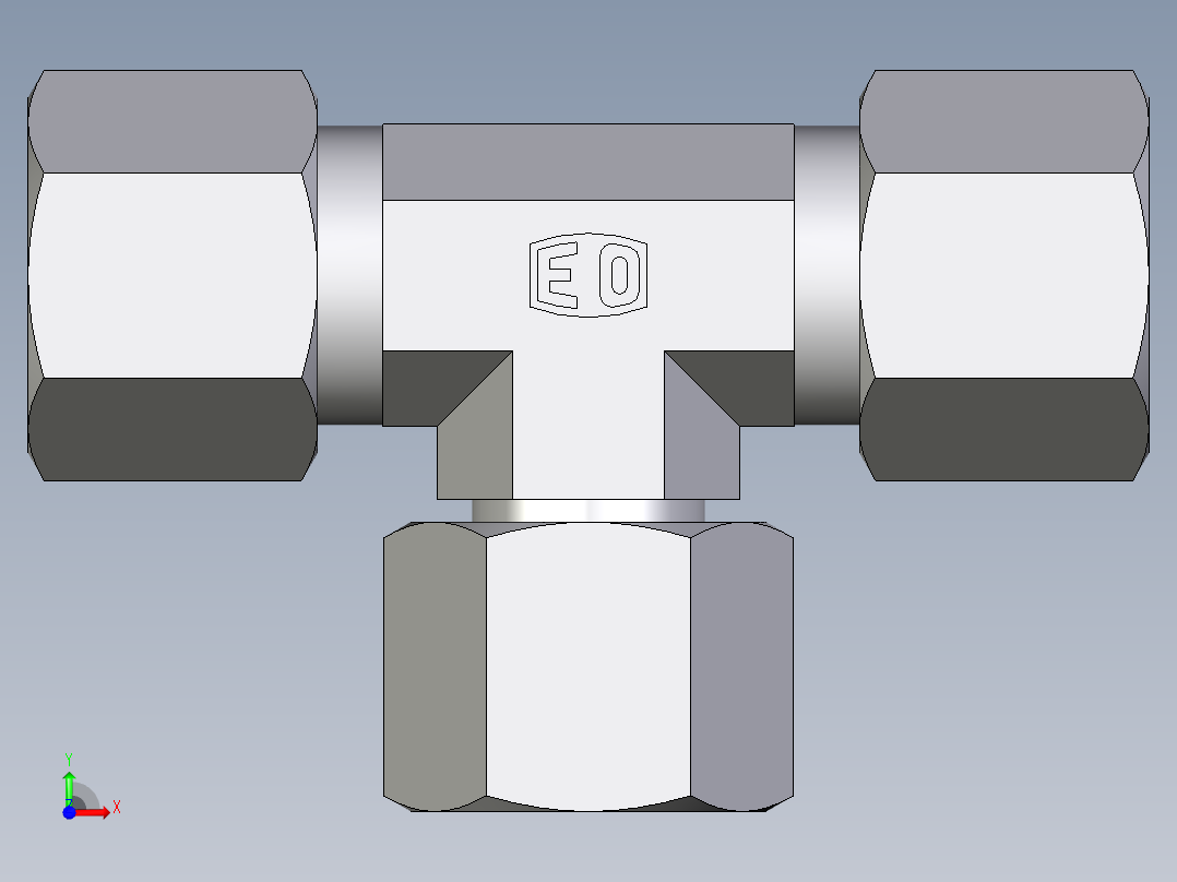 卡套式工业通用硬管接头EO_Swivel_nut_branch_tee_ET10ZL71前视图