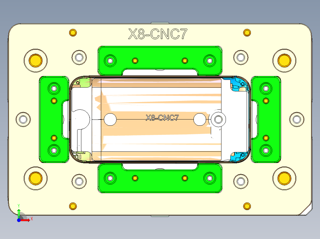X8-CNC7笔记本CNC工装夹具三维模型前视图