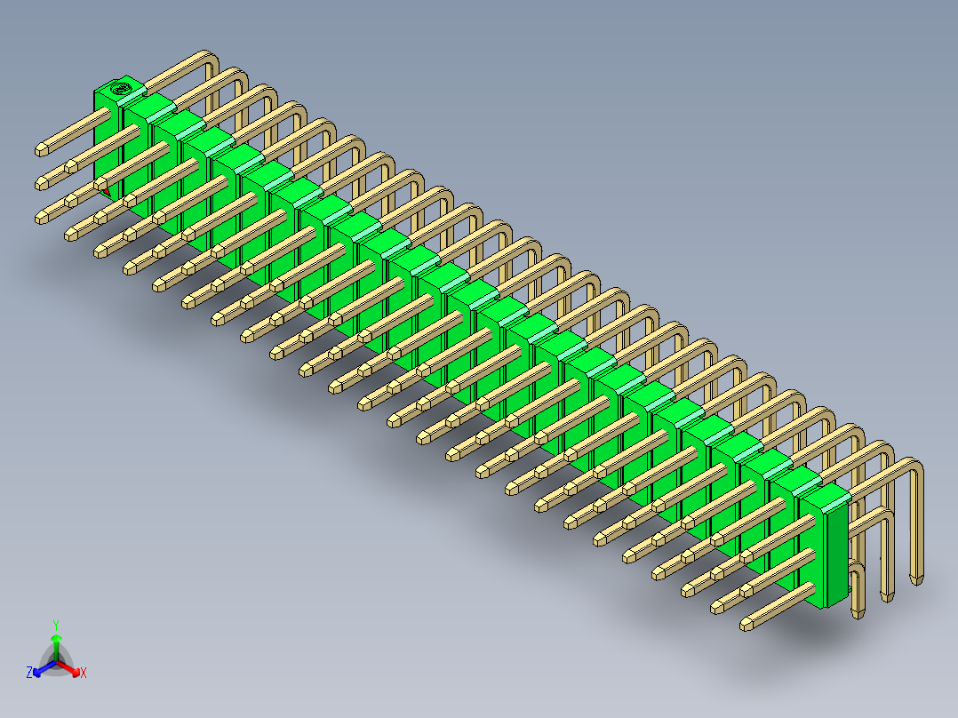 彩色公排针 100mil 2.54mm 系列-DS1022_green_3x25p_100mil_TypeD_rev1.0主视图
