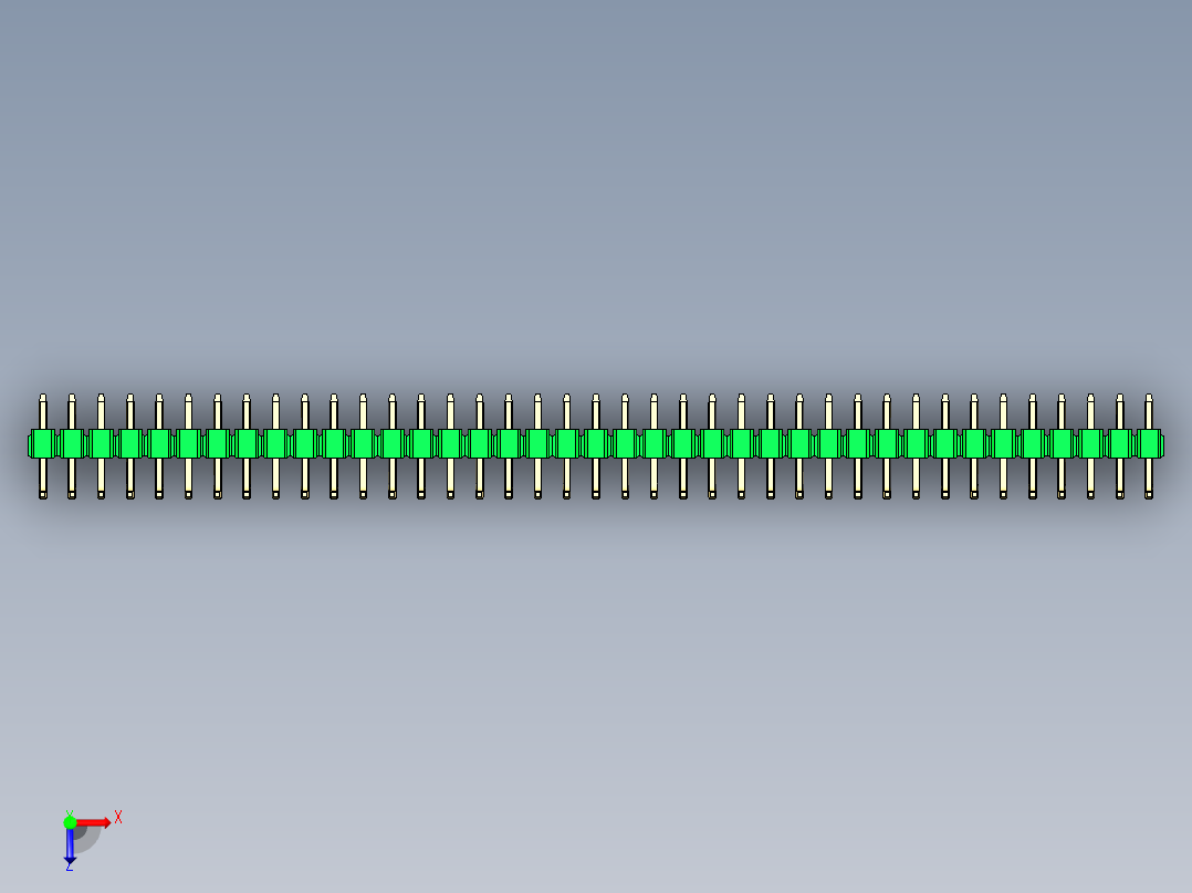 彩色公排针 100mil 2.54mm 系列-DS1022_green_39p_100mil_TypeU_rev1.0俯视图