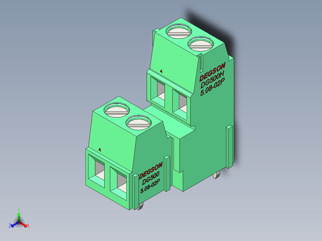 DEGSON DG500 系列 5.05.087.62mm 接线端子-DG500B-5.08-04P-14-00AH正等轴测图