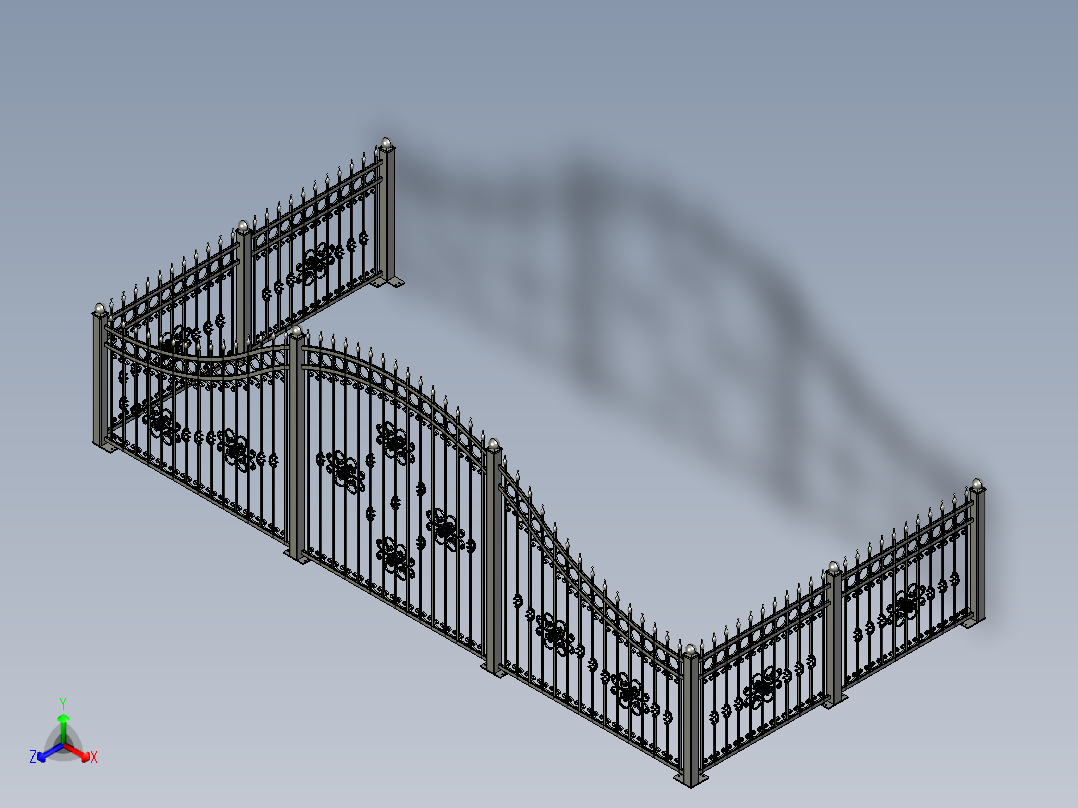 篱笆铁金属正等轴测图