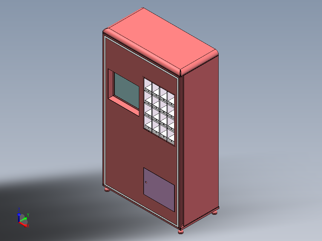 电控柜、立式口红自动售卖机正等轴测图