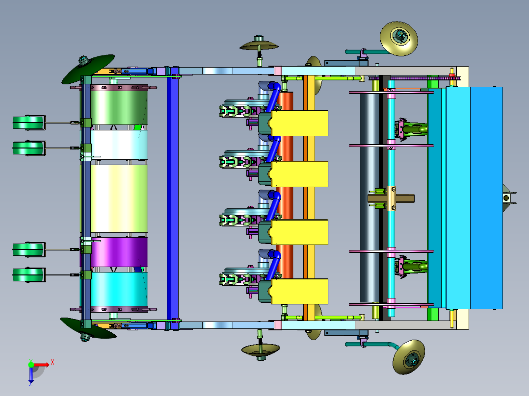 多行行距蔬菜株种植机俯视图