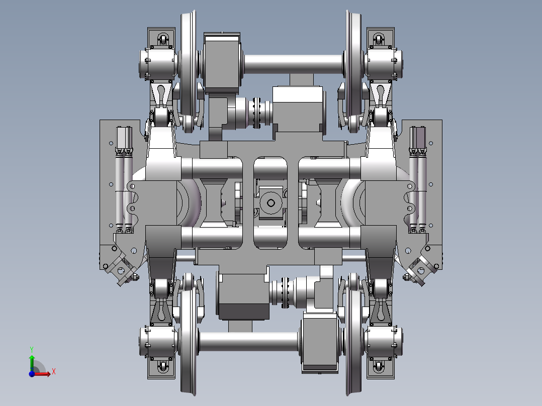 高速动车组动力转向架3D图纸 G562前视图