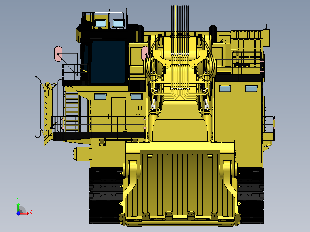 Caterpillar CAT 6021B大型挖掘机造型3D建模图纸 Solidworks设计前视图