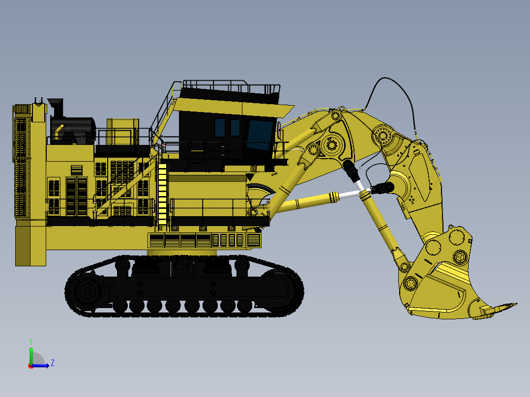 Caterpillar CAT 6021B大型挖掘机造型3D建模图纸 Solidworks设计左视图