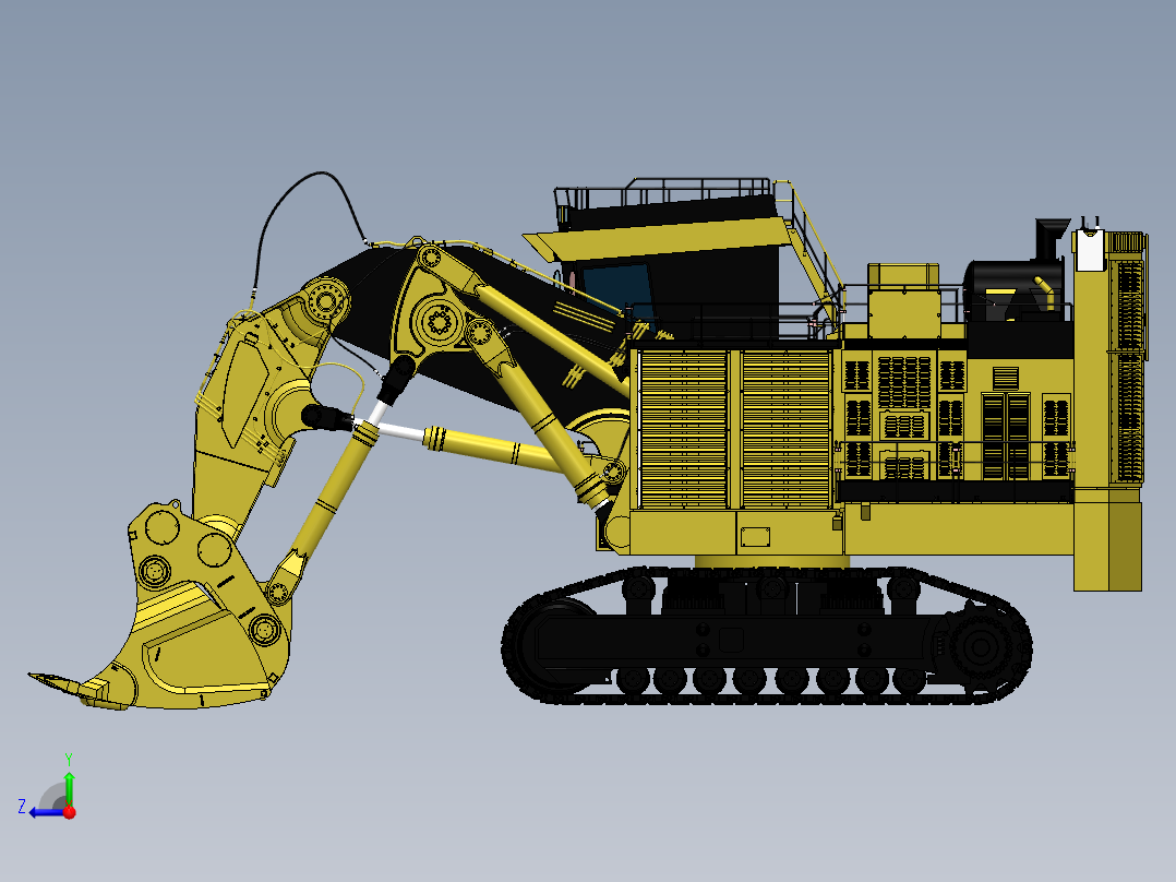 Caterpillar CAT 6021B大型挖掘机造型3D建模图纸 Solidworks设计右视图