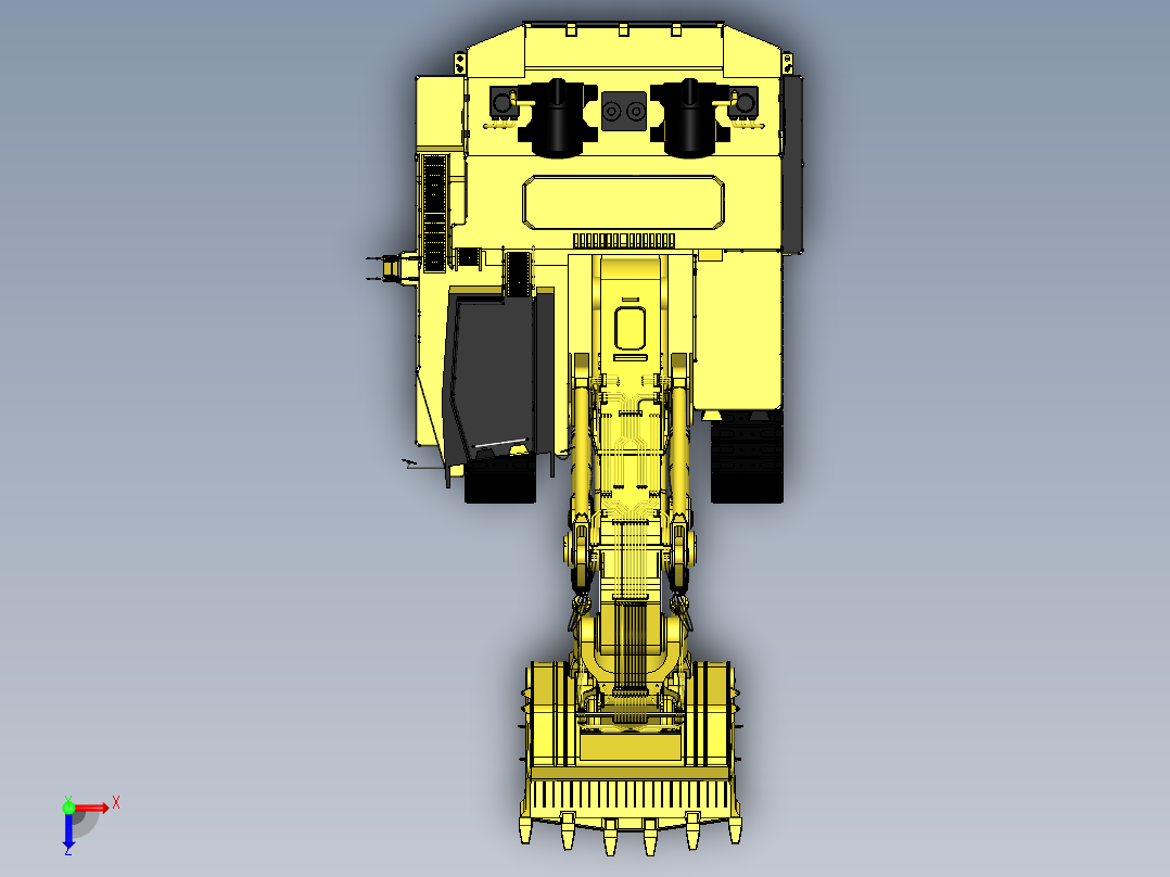 Caterpillar CAT 6021B大型挖掘机造型3D建模图纸 Solidworks设计俯视图