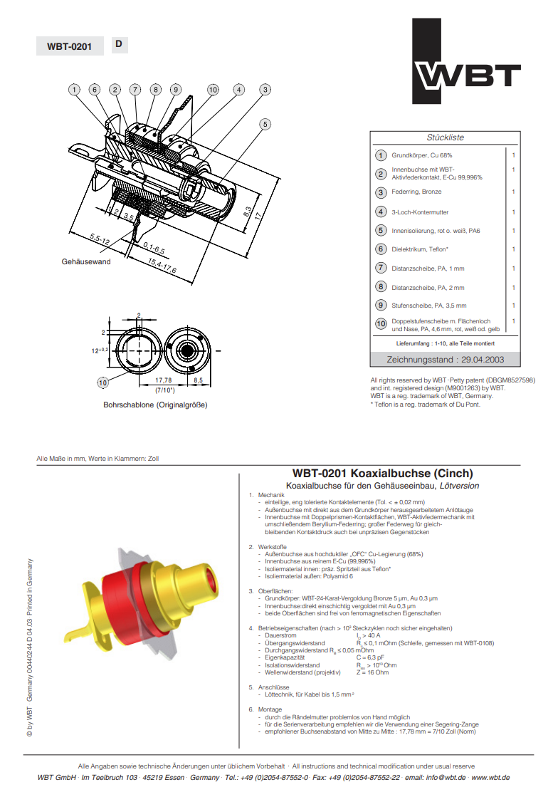 RCA WBT插座镀金-WBT -0210