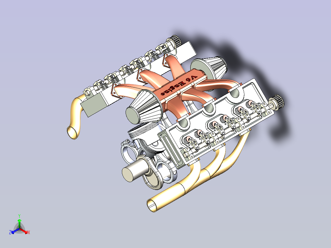 V6发动机简易结构模型3D图纸正等轴测图