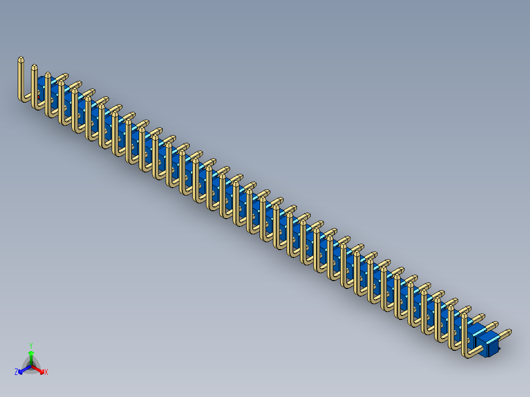 彩色公排针 100mil 2.54mm 系列-DS1022_blue_34p_100mil_TypeU_rev1.0主视图
