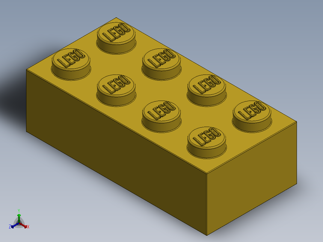 乐高套装 4421基本积木-300124 Bright Yellow Brick 2 x 4.SLDPRT正等轴测图