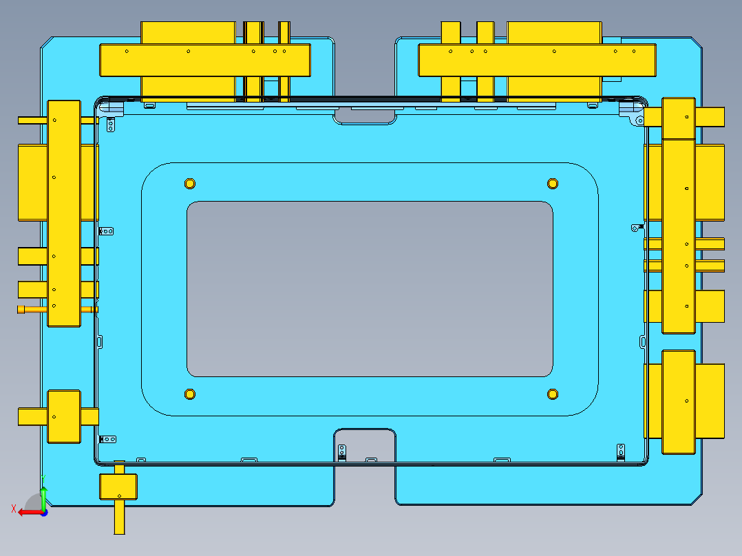中框侧孔检测检具模型三维+CAD后视图