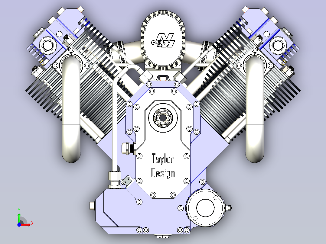 V型双缸发动机模型3D图三维模型前视图