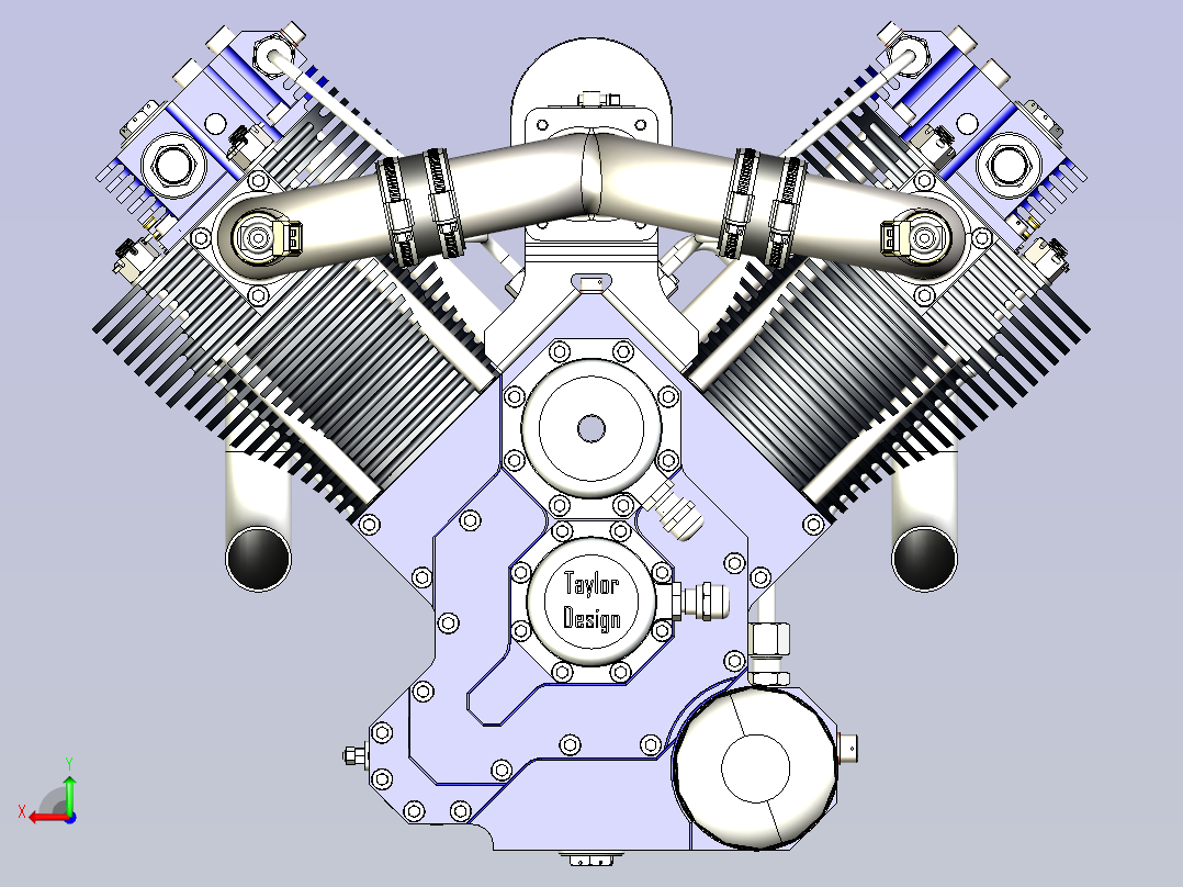 V型双缸发动机模型3D图三维模型后视图