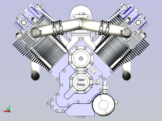 V型双缸发动机模型3D图三维模型后视缩略图