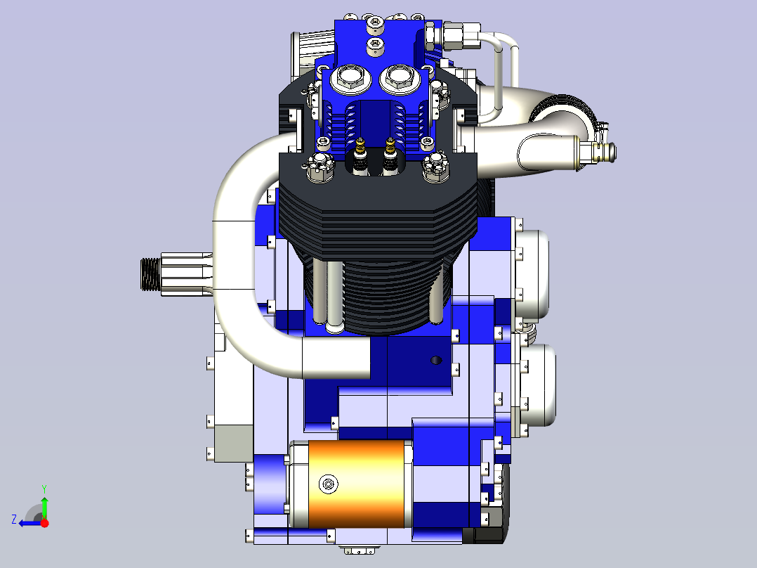 V型双缸发动机模型3D图三维模型右视图