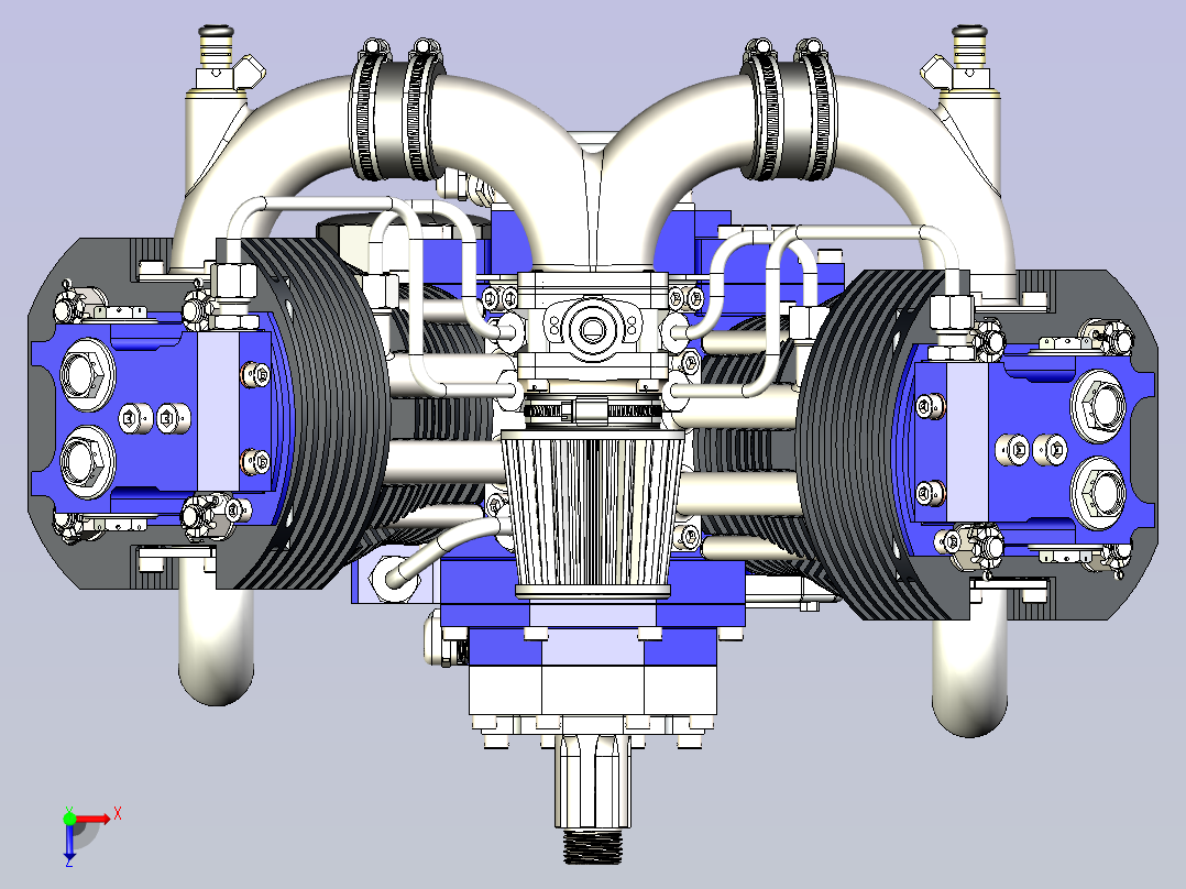 V型双缸发动机模型3D图三维模型俯视图