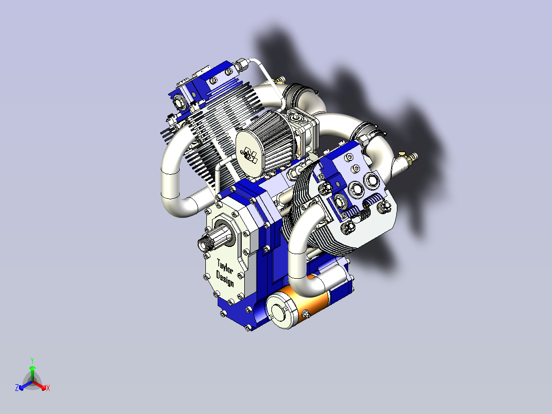 V型双缸发动机模型3D图三维模型正等轴测图