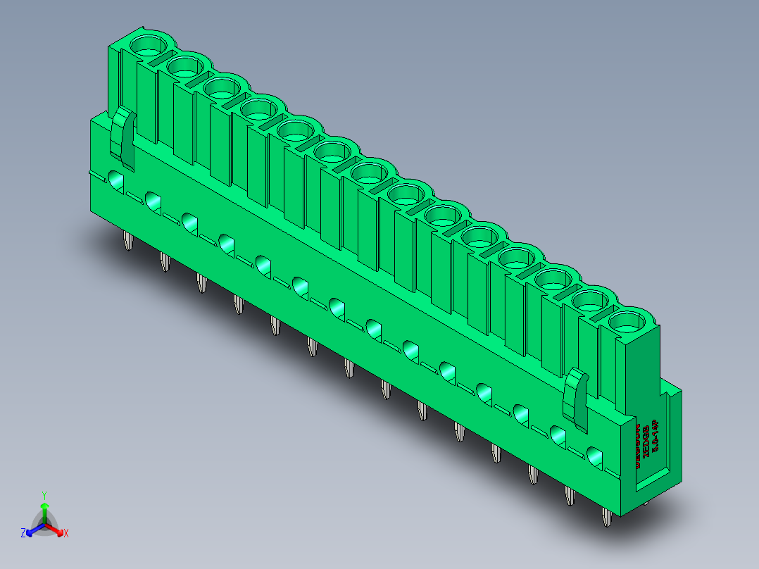 DEGSON 2EDG 系列 5.0mm 可插拔接线端子组-2EDGB-5.0-14P-14-00AH正等轴测图