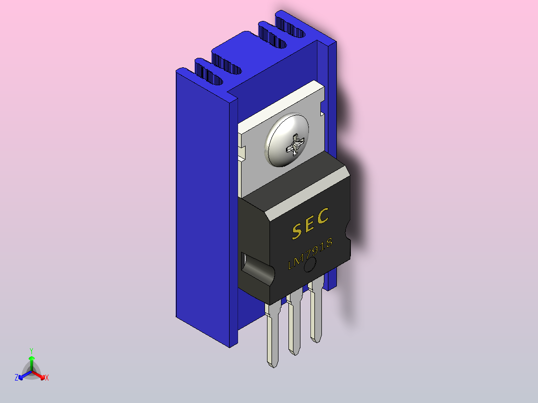 LM7918蓝色散热器25 x 12 6 x 6 5 mm孔18 3mm螺丝固定.stp主视图