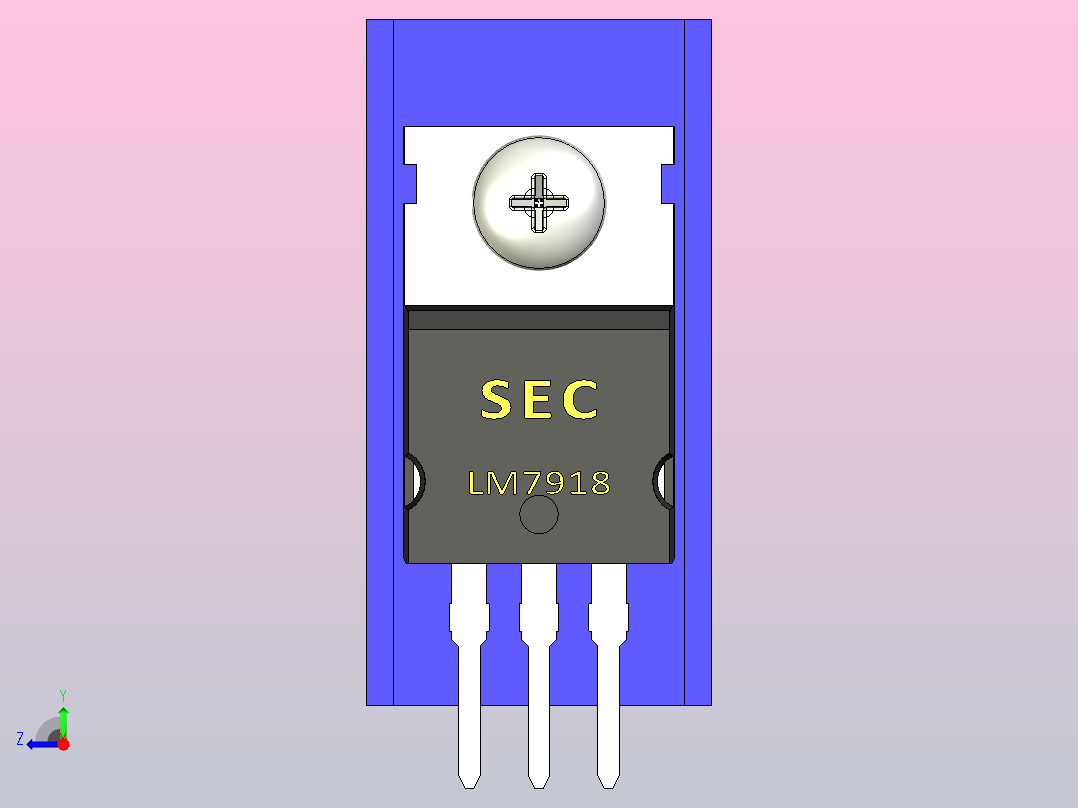 LM7918蓝色散热器25 x 12 6 x 6 5 mm孔18 3mm螺丝固定.stp右视图